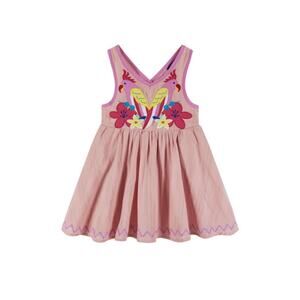 Andy and Evan Parrot Appliqué Pink Textured Crossback Summer Dress Size 4T